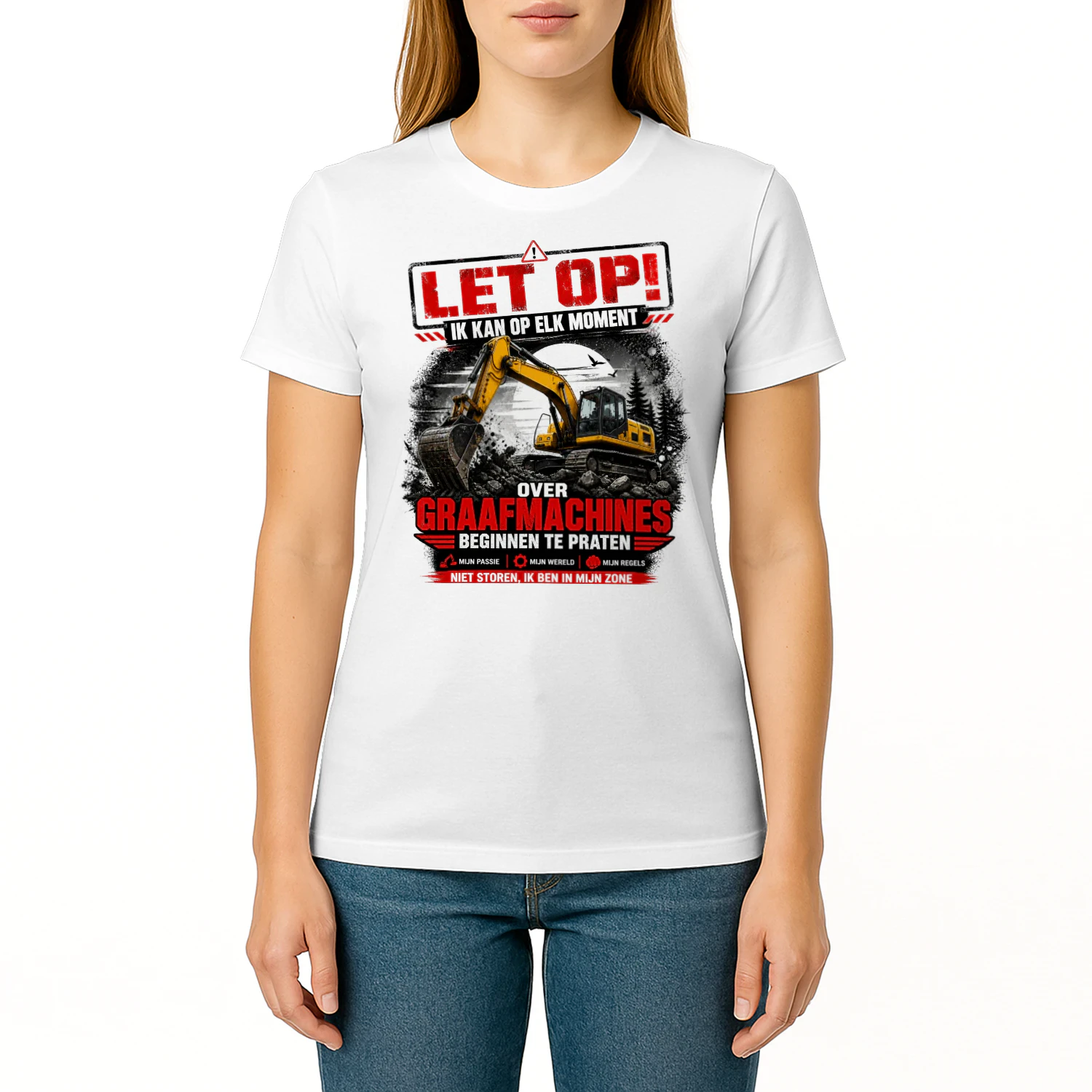 LET OP Excavator T-Shirt – Funny Graafmachine Gift