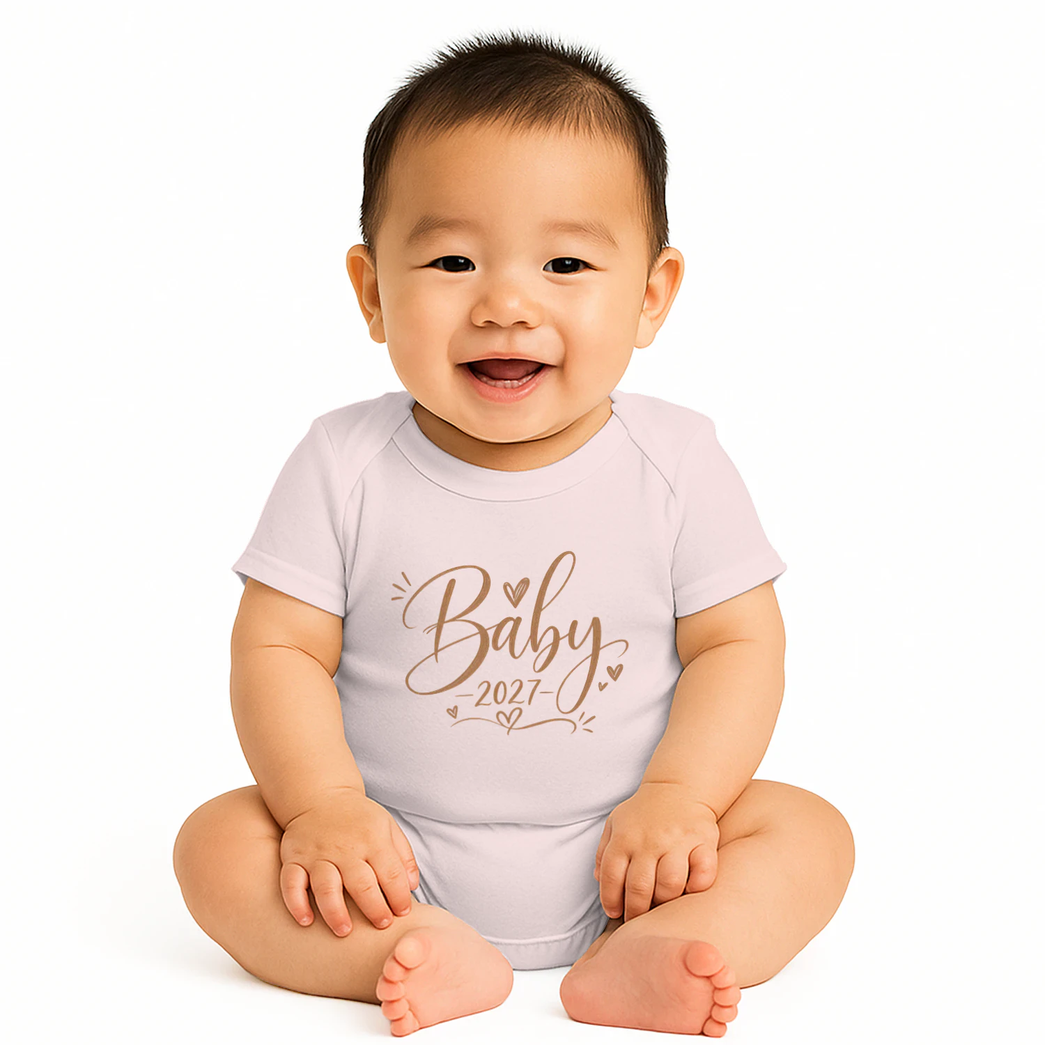 Baby 2027 Gold Cursive Babygrow | Powder Pink Announcement Onesie"
