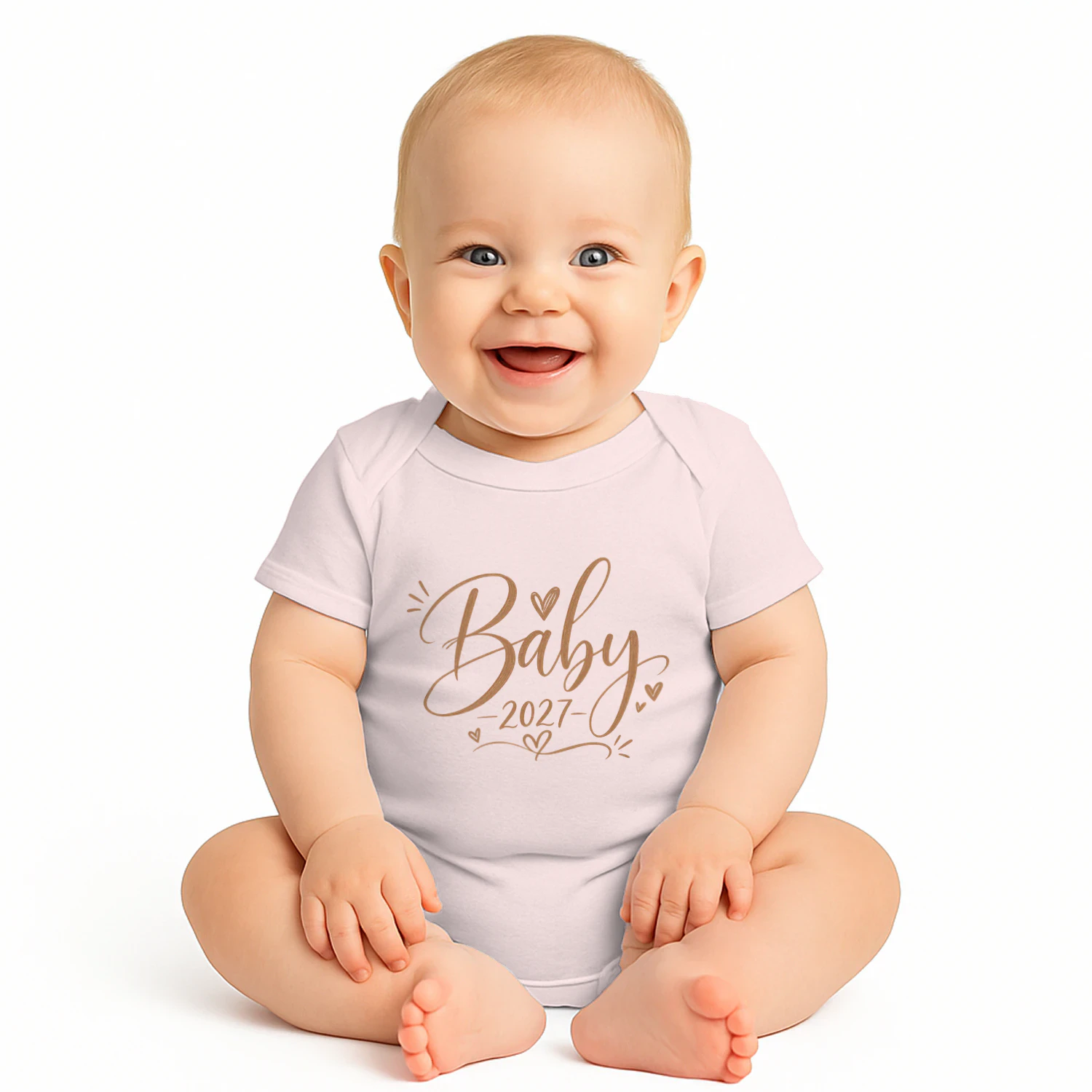 Baby 2027 Gold Cursive Babygrow | Powder Pink Announcement Onesie"