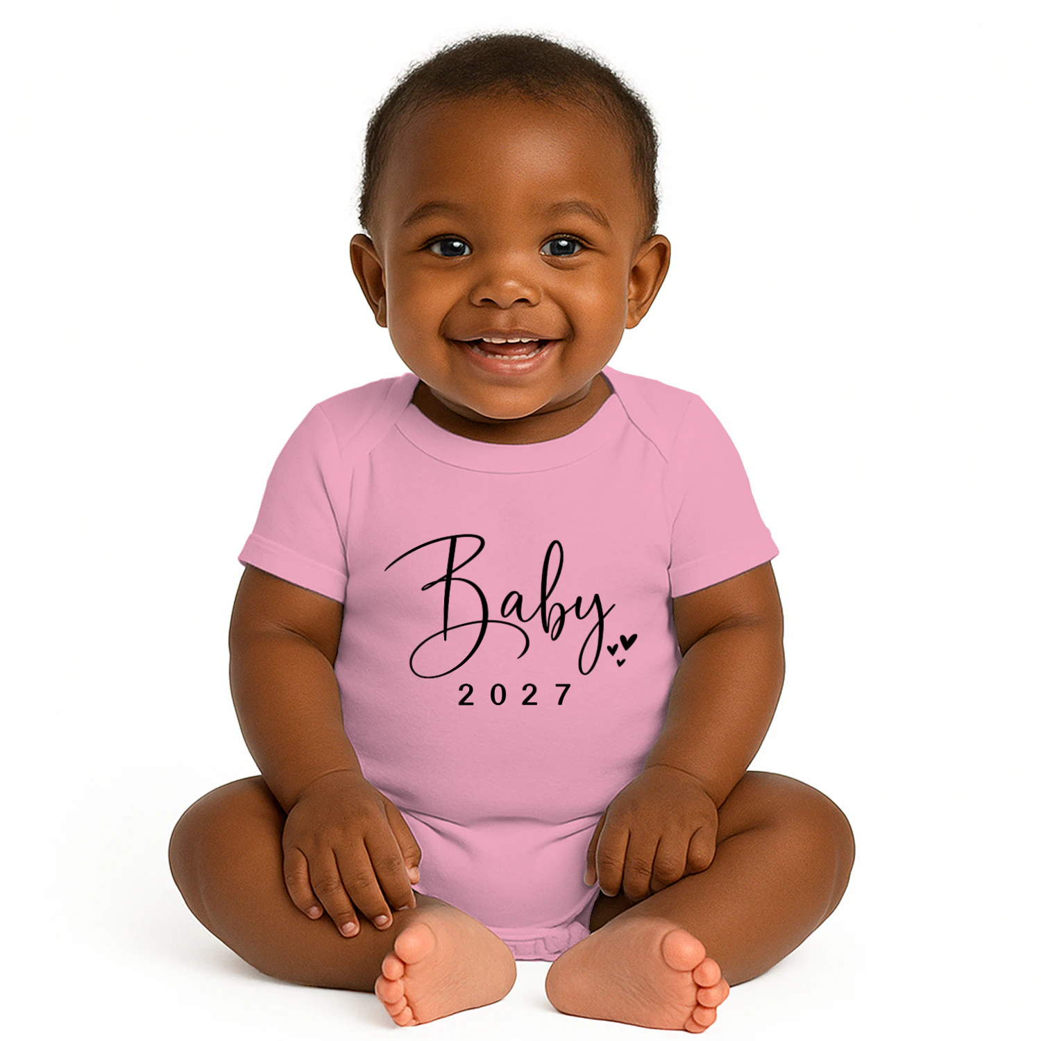 "Baby 2027 Announcement Onesie — Cursive Script Pregnancy Reveal Bodysuit"