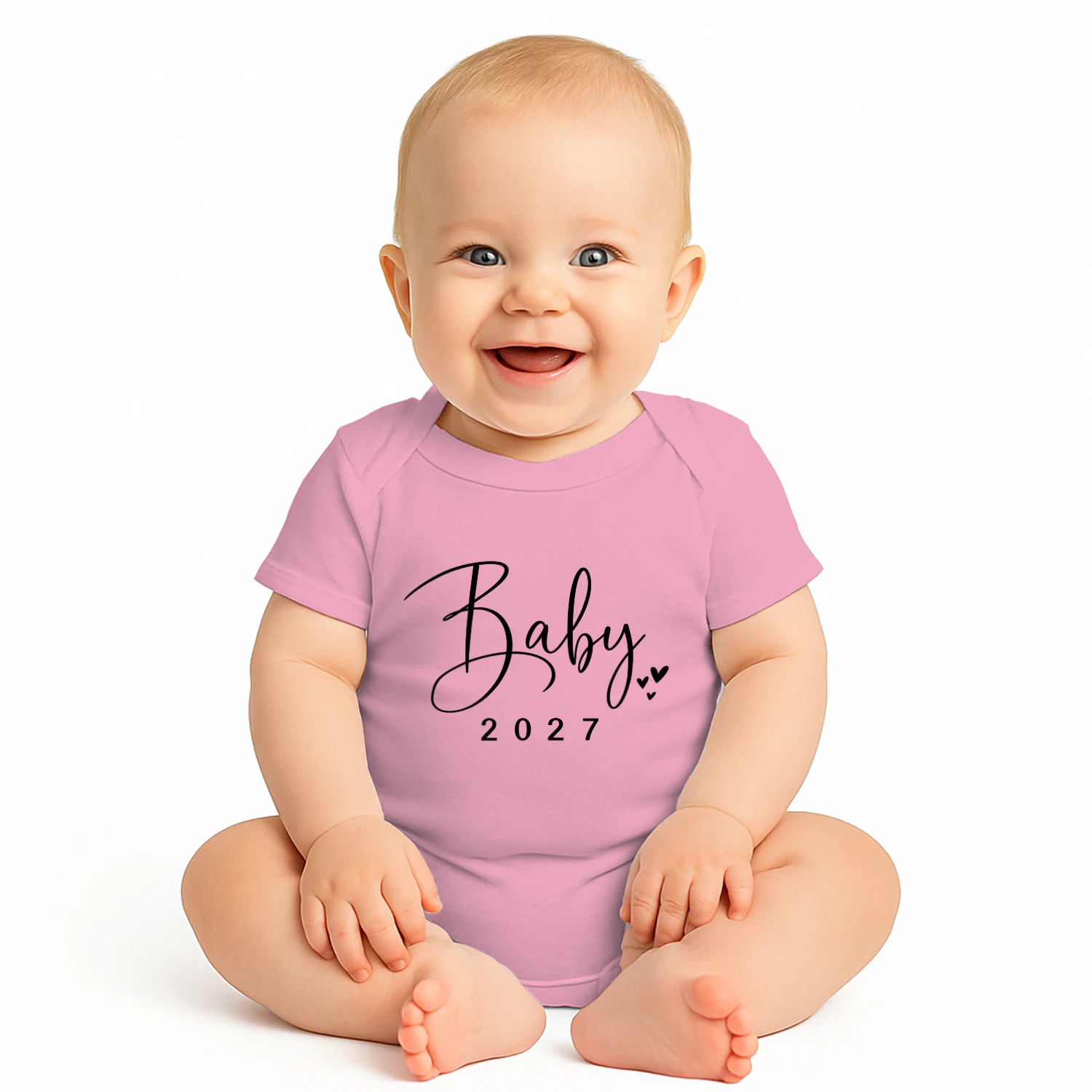"Baby 2027 Announcement Onesie — Cursive Script Pregnancy Reveal Bodysuit"