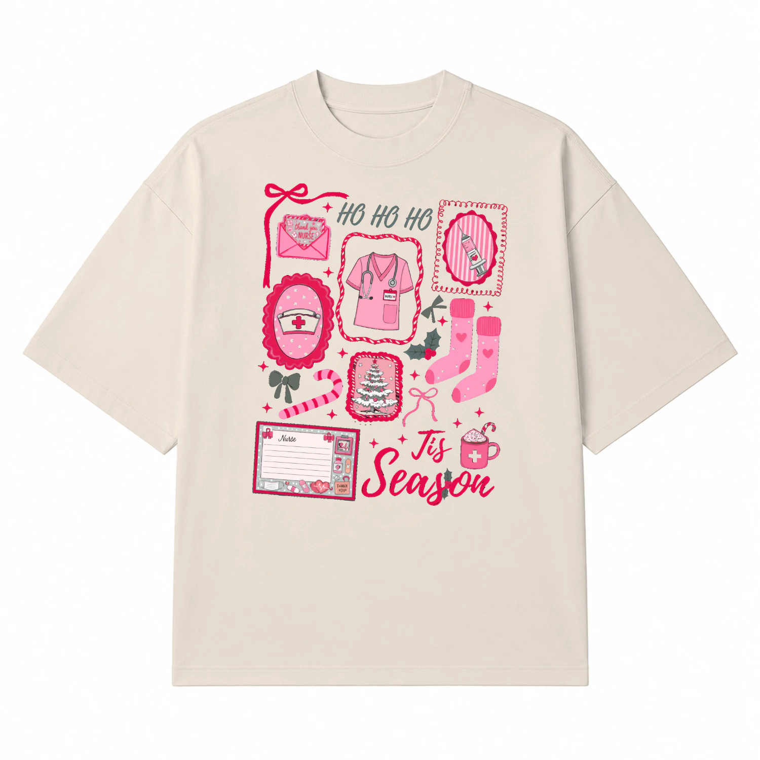 Pink Christmas Sweatshirt Tis The Season Xmas Sweater Cute Girly Holiday Womens Pullover Candy Cane Bow Santa Tee Winter Crewneck