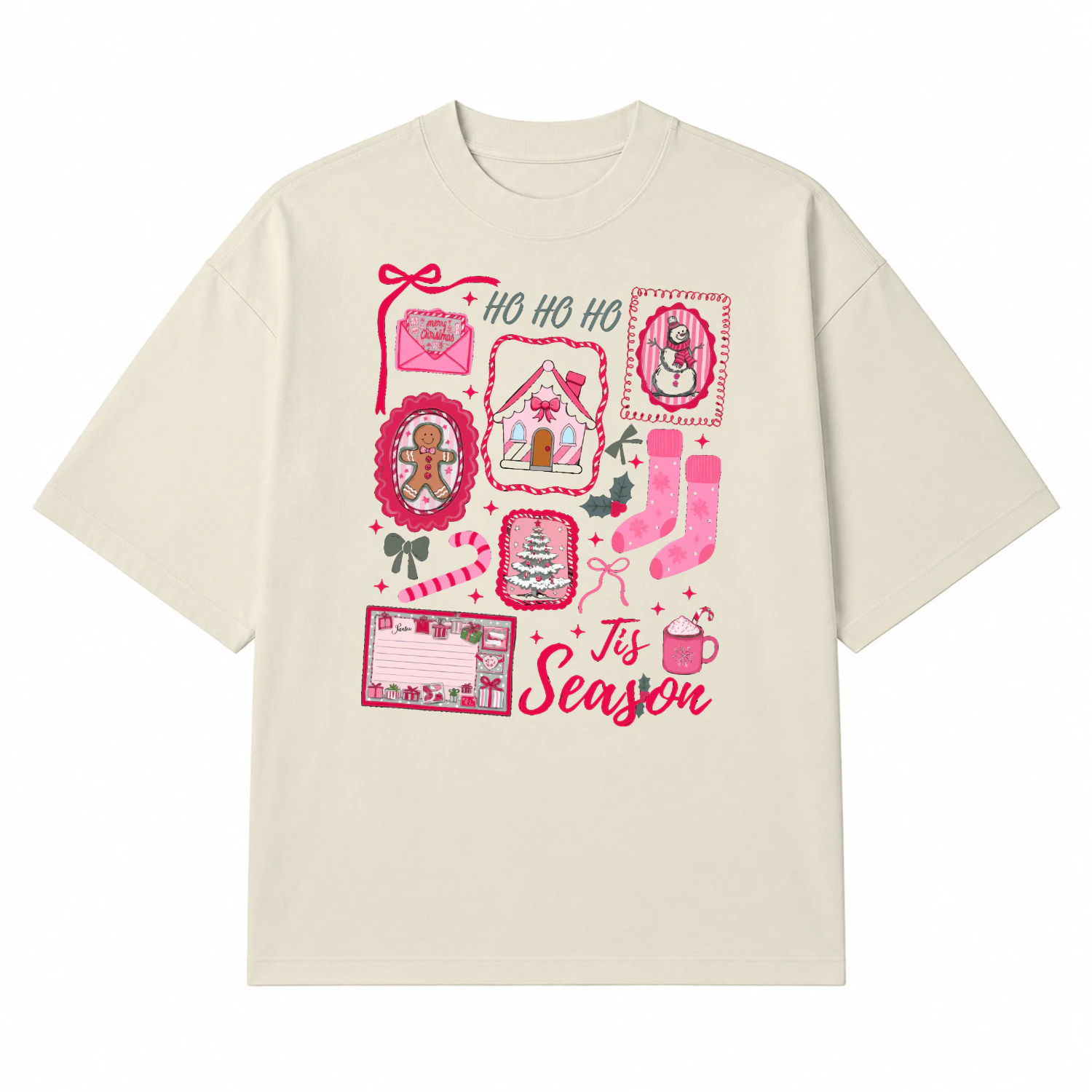 Pink Christmas Sweatshirt Tis The Season Xmas Sweater Cute Girly Holiday Womens Pullover Candy Cane Bow Santa Tee Winter Crewneck