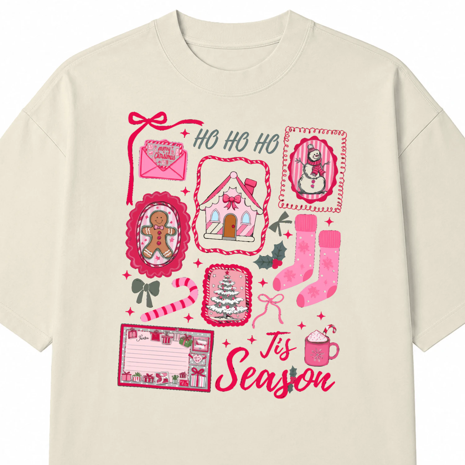 Pink Christmas Sweatshirt Tis The Season Xmas Sweater Cute Girly Holiday Womens Pullover Candy Cane Bow Santa Tee Winter Crewneck
