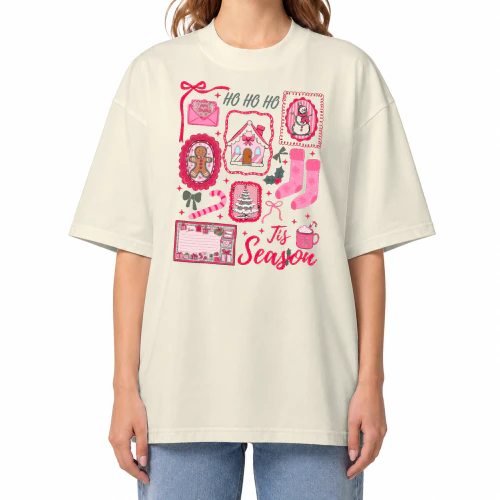 Pink Christmas Tis The Season Xmas   Cute Girly Holiday Womens   Candy Cane Bow Santa Tee Winter Crewneck