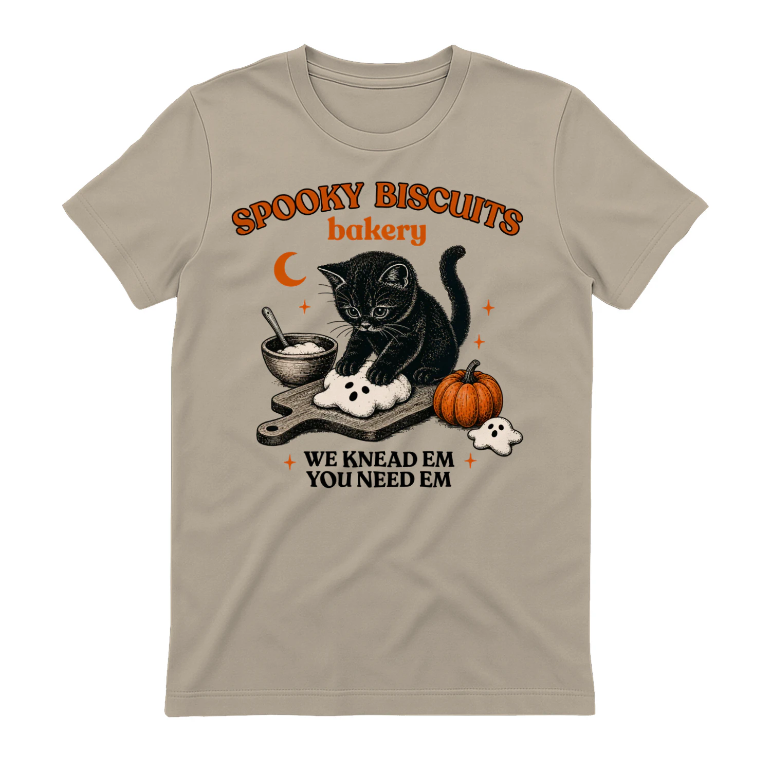 Halloween Cat Spooky Cats Graphic Tee, Kitty Biscuits Sweatshirt Spooky Season Sweater Black Cat Halloween Fall Pullover Vintage Baking Pumpkin Crewneck Cozy Cat Lover Fall Gift