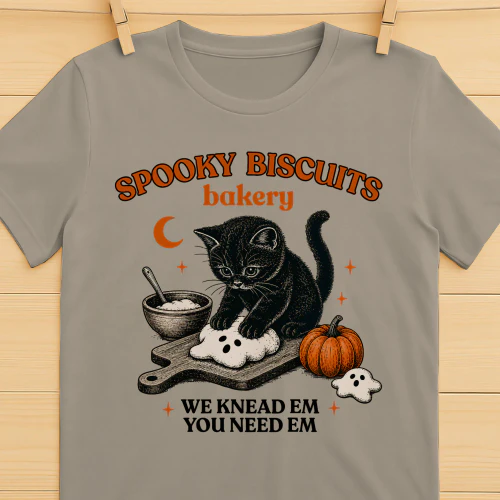 Halloween Cat Shirt, Spooky Cats Graphic Tee, Kitty Biscuits 