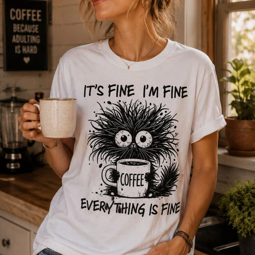 Women'S Funny Black Cat Coffee Lover Graphic T-Shirt