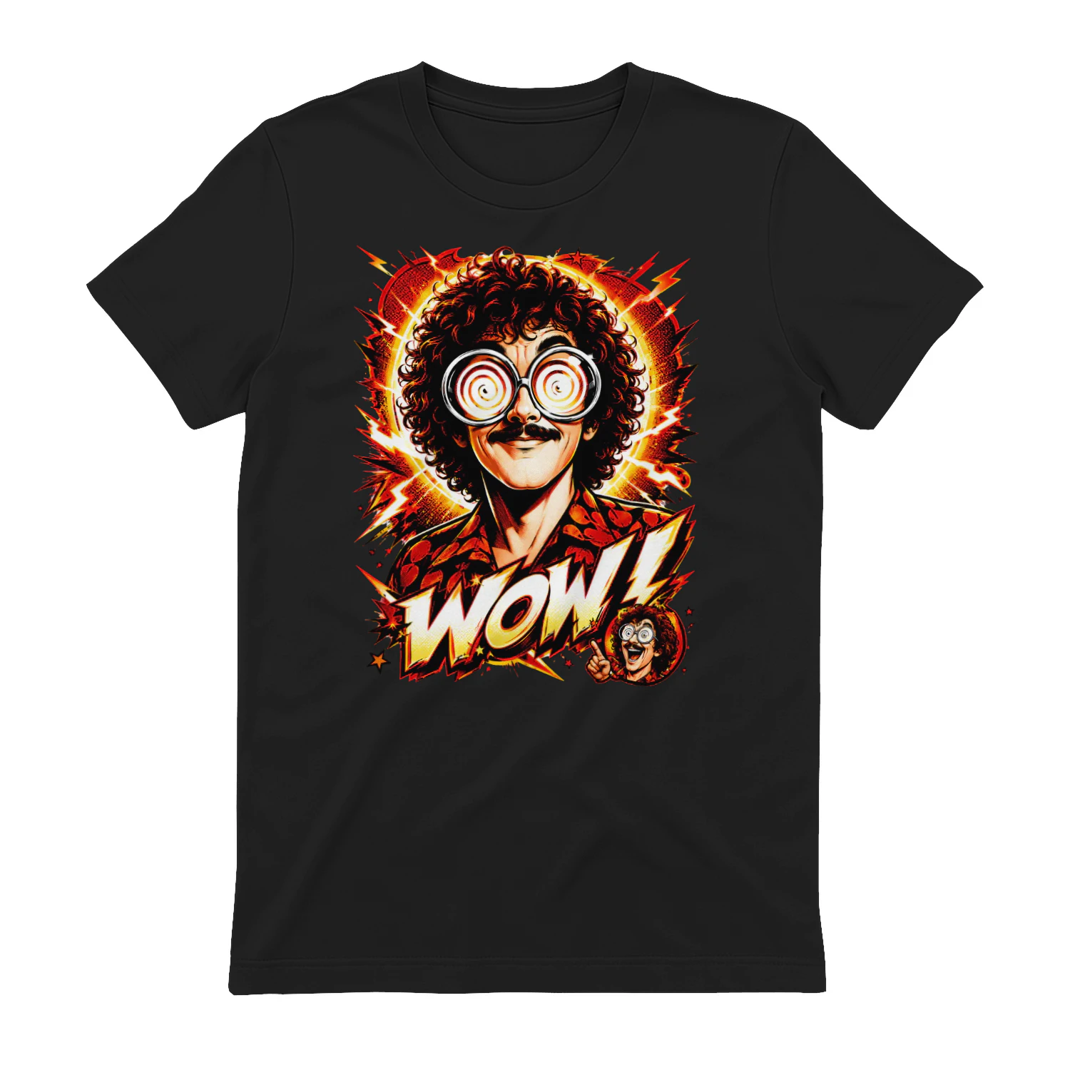 Retro Hypnotic WOW! Comic T-Shirt – Funny Curly Hair Pop Art Graphic Tee
