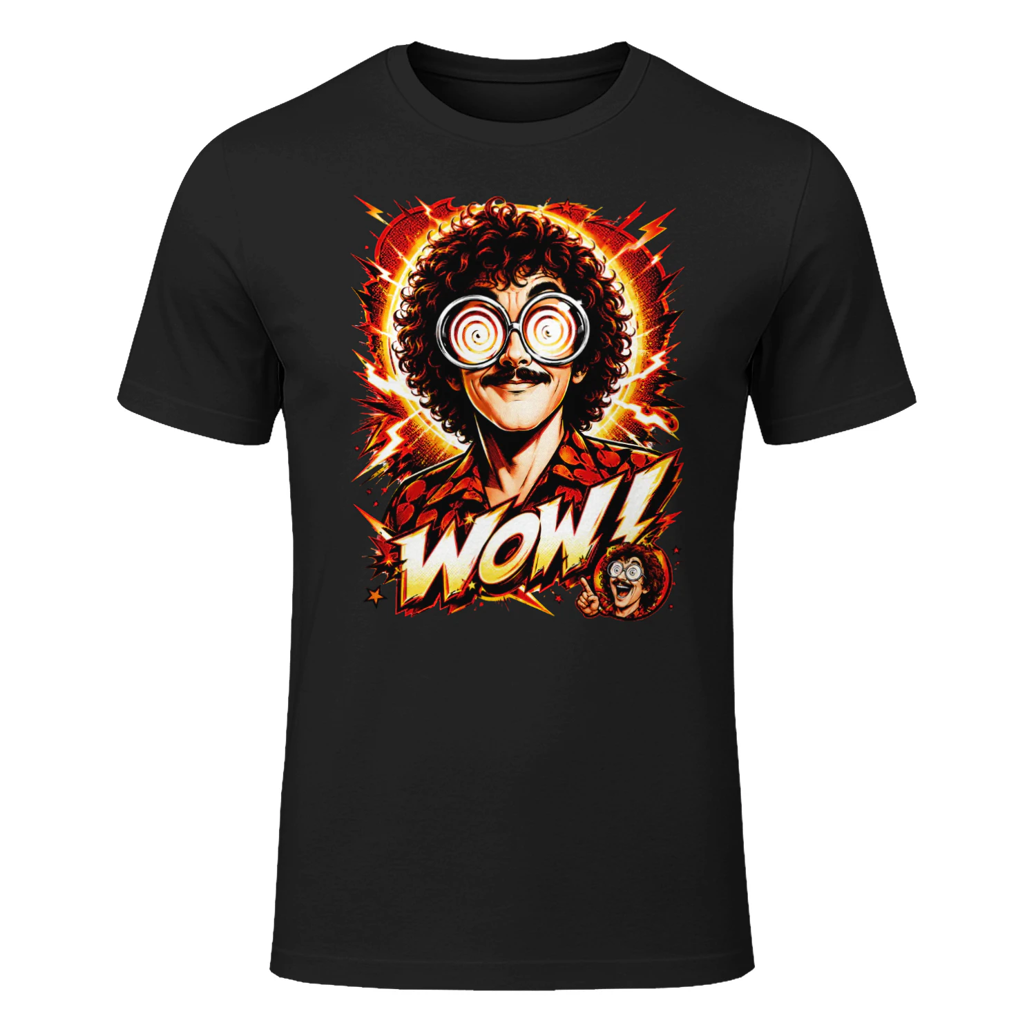 Retro Hypnotic WOW! Comic T-Shirt – Funny Curly Hair Pop Art Graphic Tee