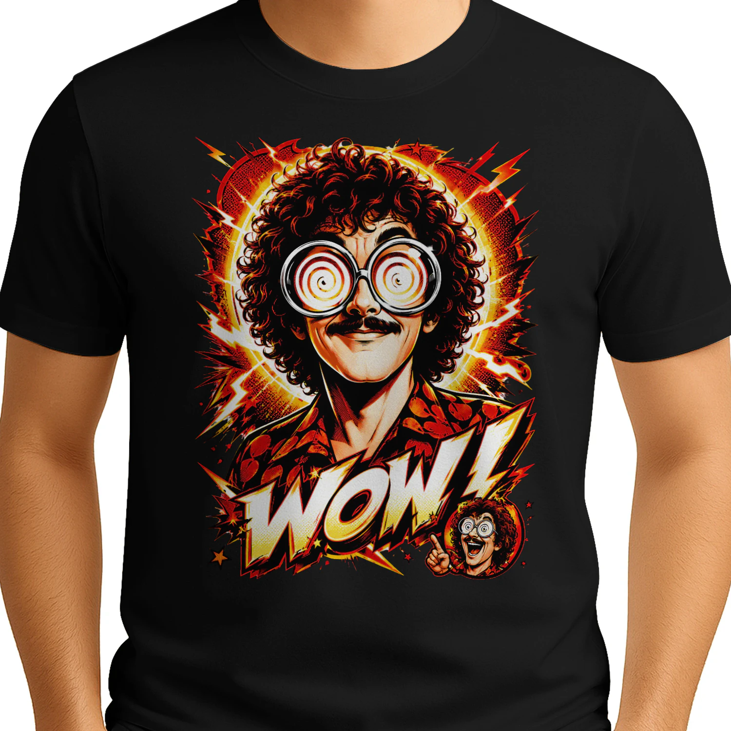 Retro Hypnotic WOW! Comic T-Shirt – Funny Curly Hair Pop Art Graphic Tee