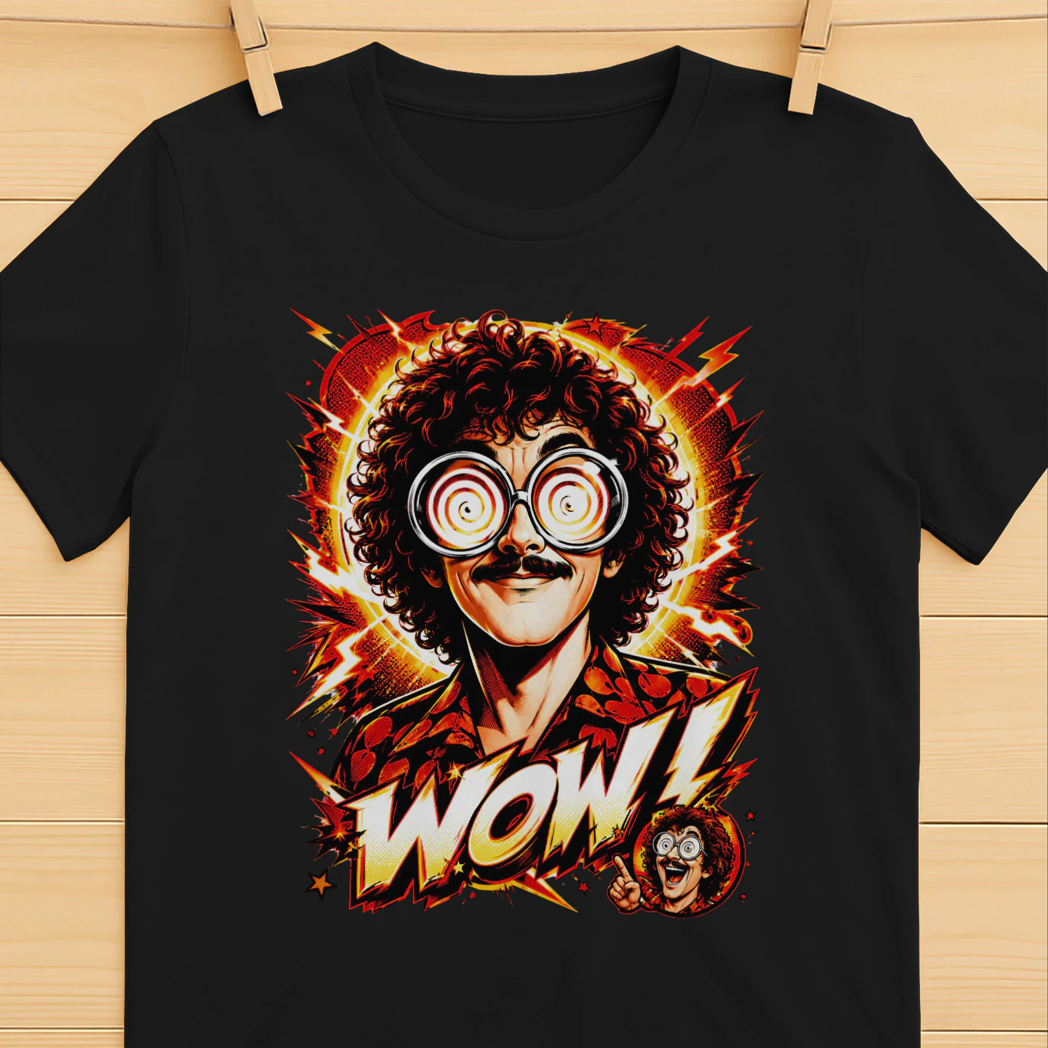 Retro Hypnotic WOW! Comic T-Shirt – Funny Curly Hair Pop Art Graphic Tee