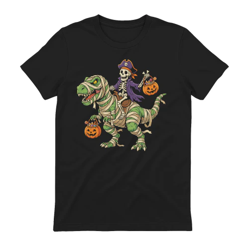 Skeleton Pirate Riding Mummy T-Rex Halloween