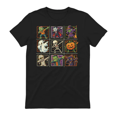 Dabbing Halloween Monsters Cartoon Grid