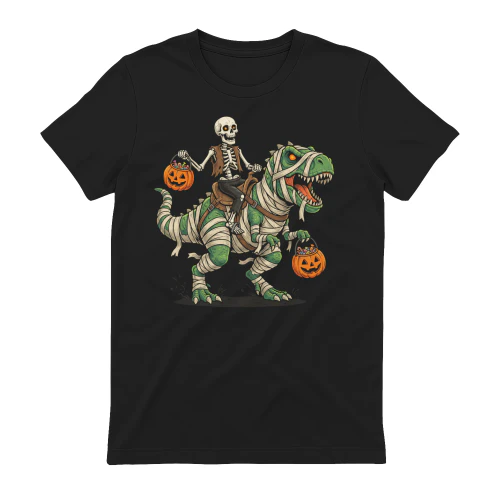 Skeleton Riding Mummy T Rex Halloween