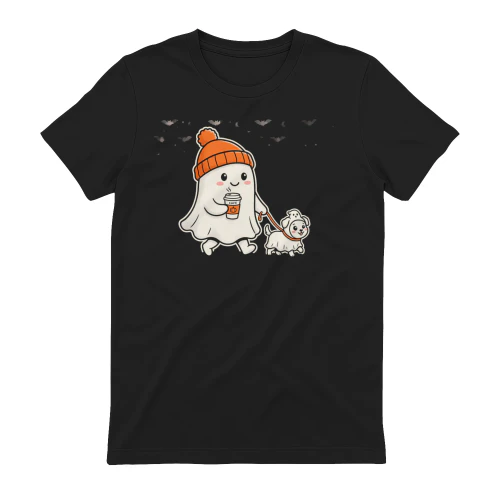 Cute Ghost Walking Dog Halloween T-Shirt