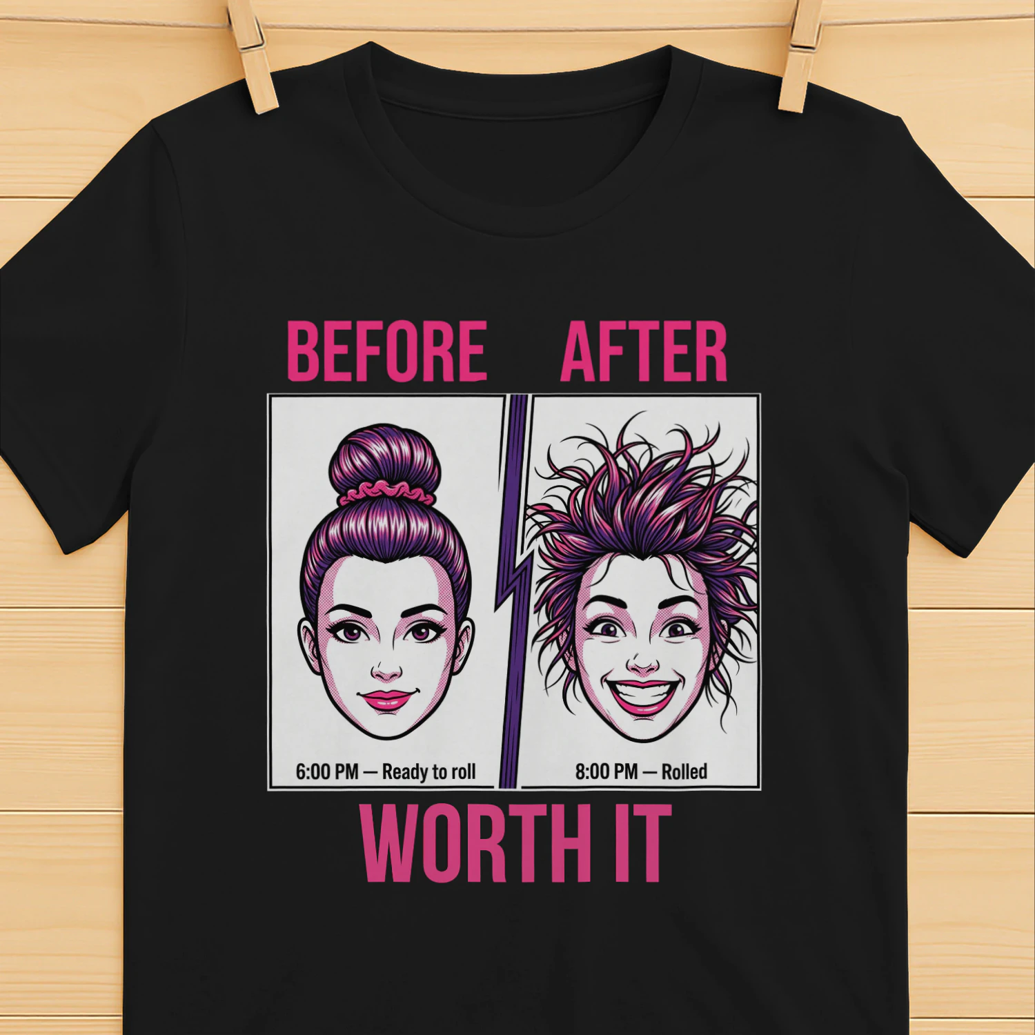 Tap Out Queen — "Worth It" BJJ Hair Before & After Women's T-Shirt