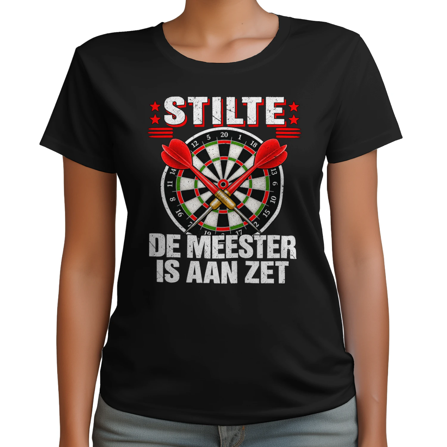 Unisex T-shirt – Darts – Stilte, de Meester is aan Zet