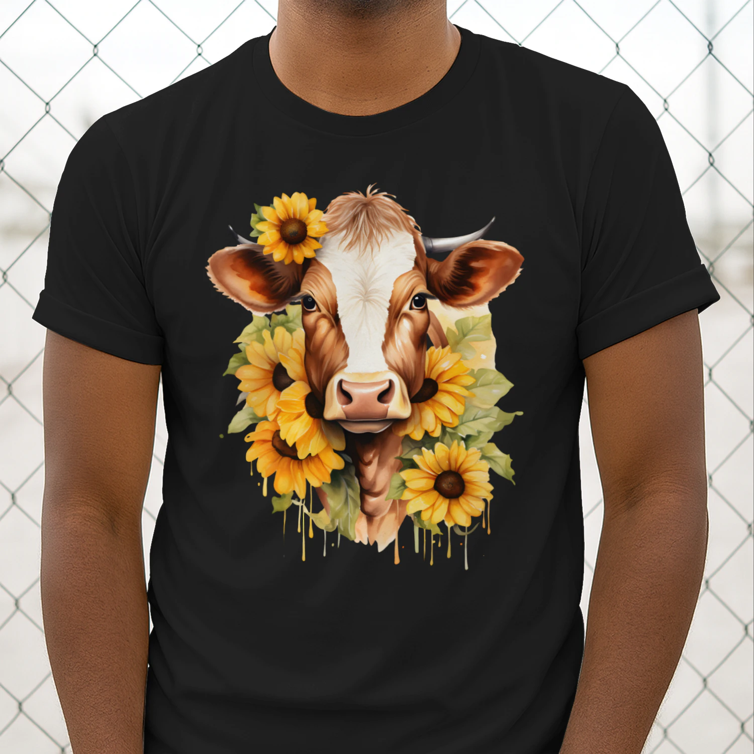 Cow - Sunflowers Watercolor