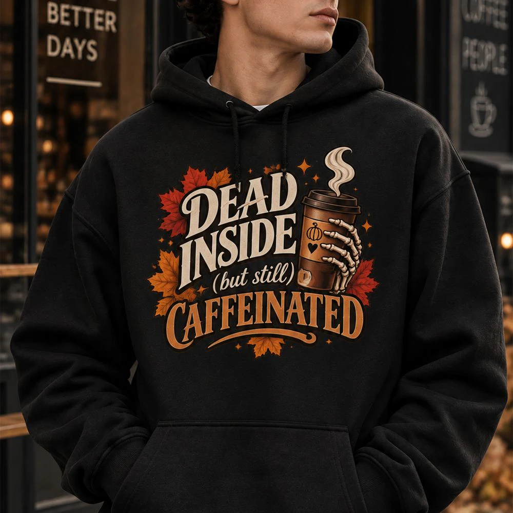 DEAD INSIDE (BUT STILL) CAFFEINATED — Graphic Streetwear Hoodie