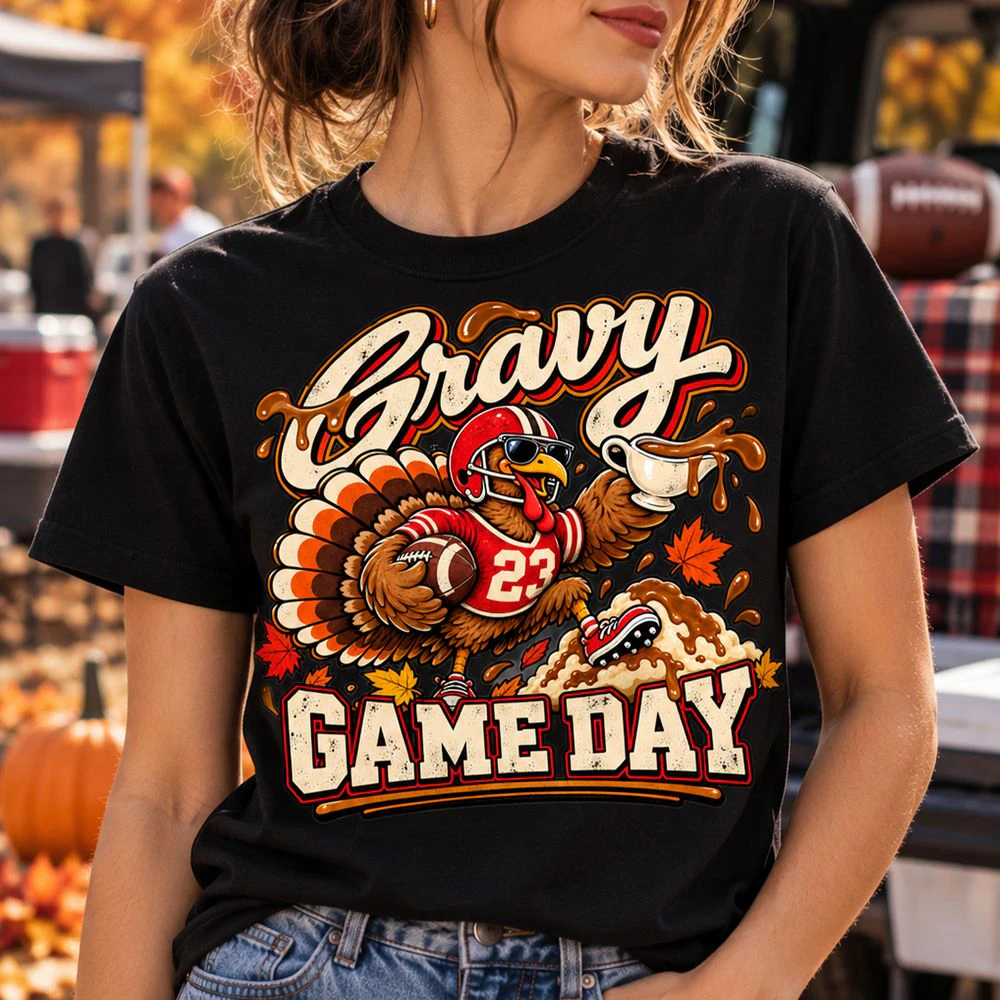Gravy Game Day T-Shirt – Funny Thanksgiving Football Turkey Graphic Tee
