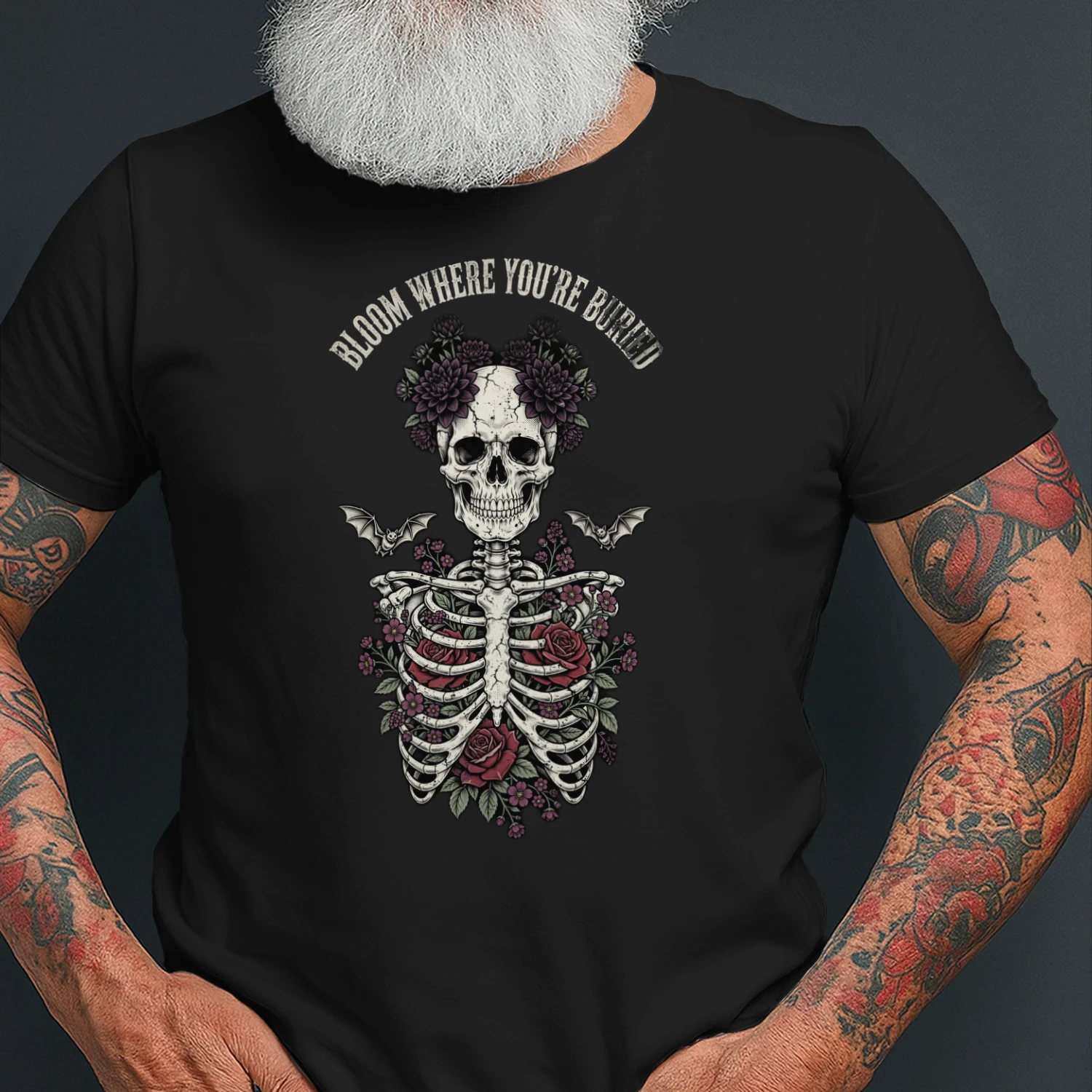 Bloom Where You're Buried Gothic Floral Skeleton T-Shirt