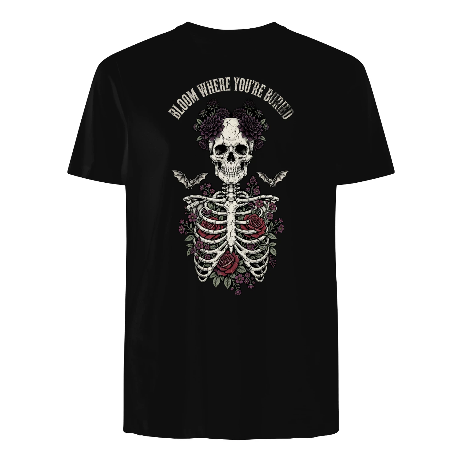 Bloom Where You're Buried Gothic Floral Skeleton T-Shirt