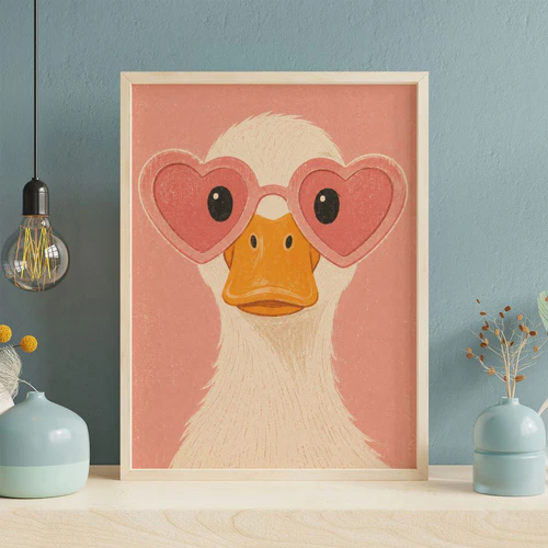 Funny Duck  With Heart Sunglasses Wall Art Print