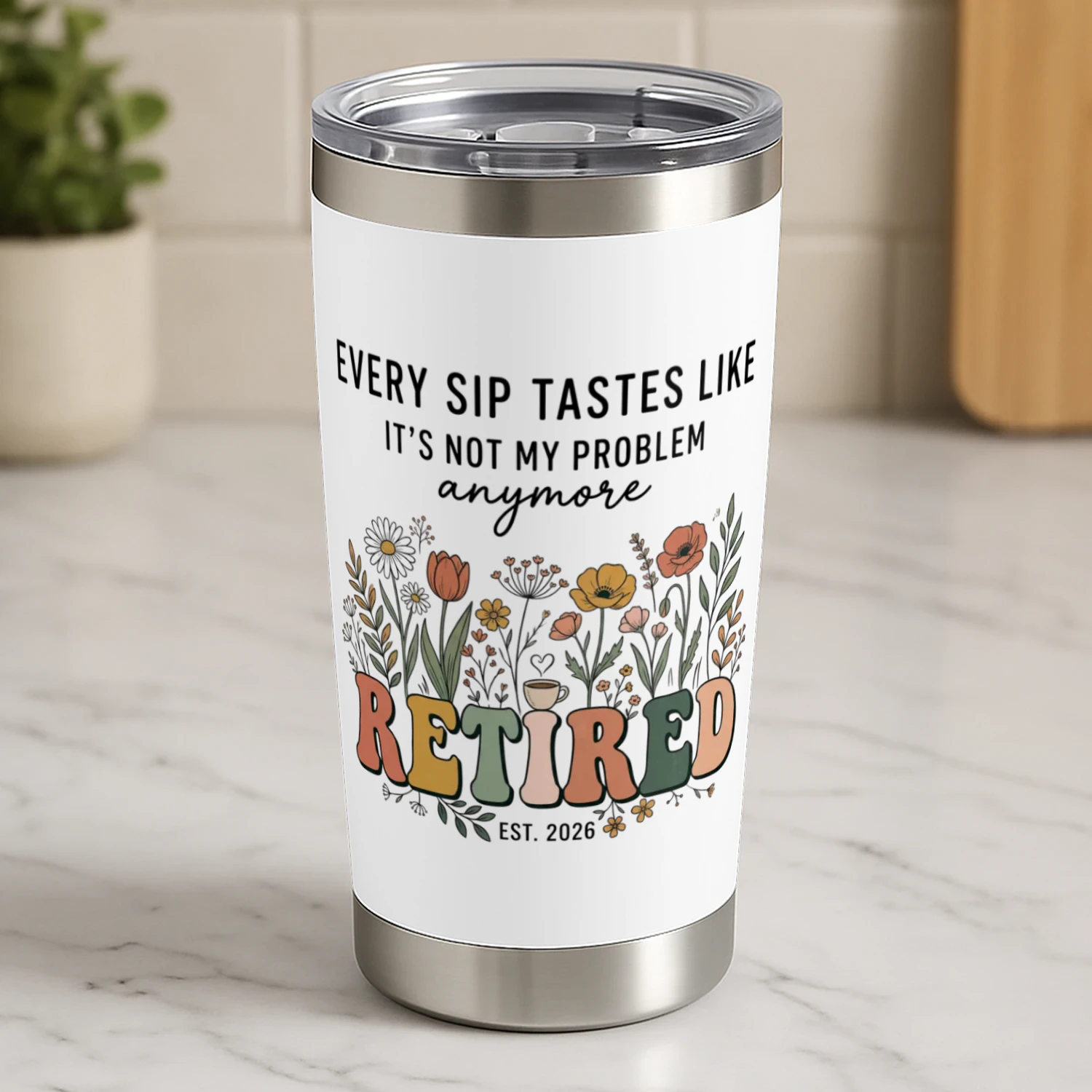Retirement Gift 2026 – “Not My Problem Anymore” 20 oz Insulated Tumbler for Women & Men 🎉 Shop Today