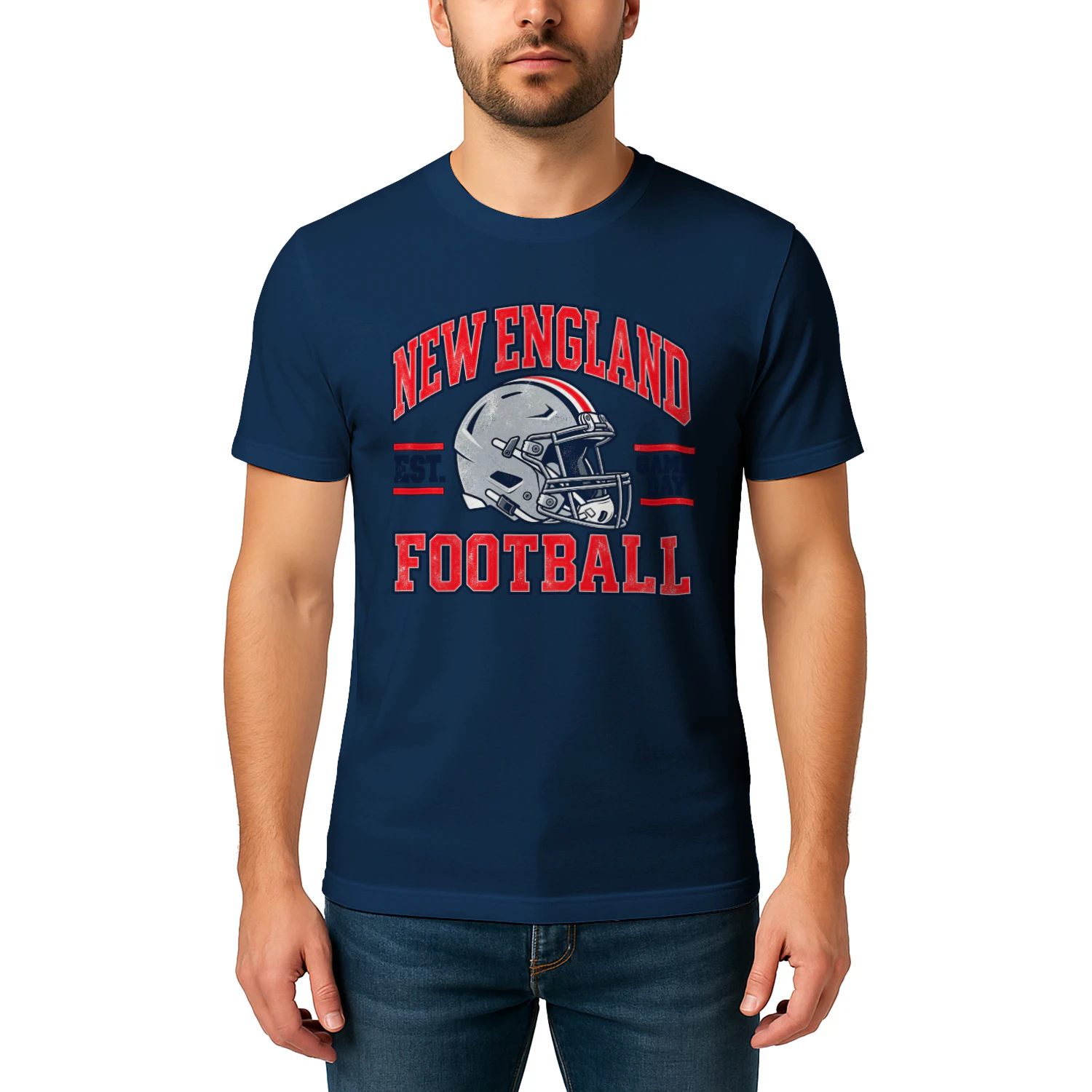 New England Football Game Day Shirt 🏈 Vintage Red Navy Football Fan Tee – Stadium & Sunday Game Outfit – Get Yours!