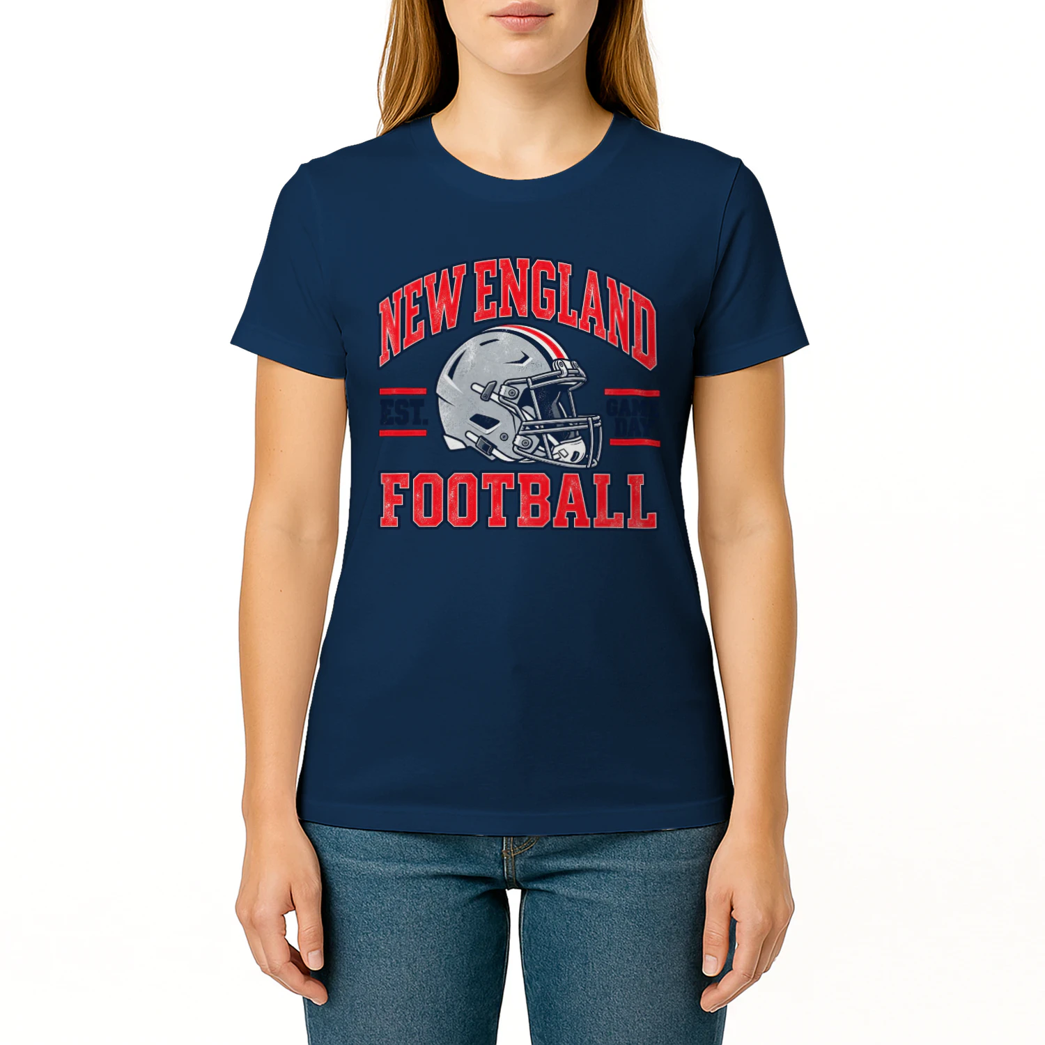 New England Football Game Day Shirt 🏈 Vintage Red Navy Football Fan Tee – Stadium & Sunday Game Outfit – Get Yours!