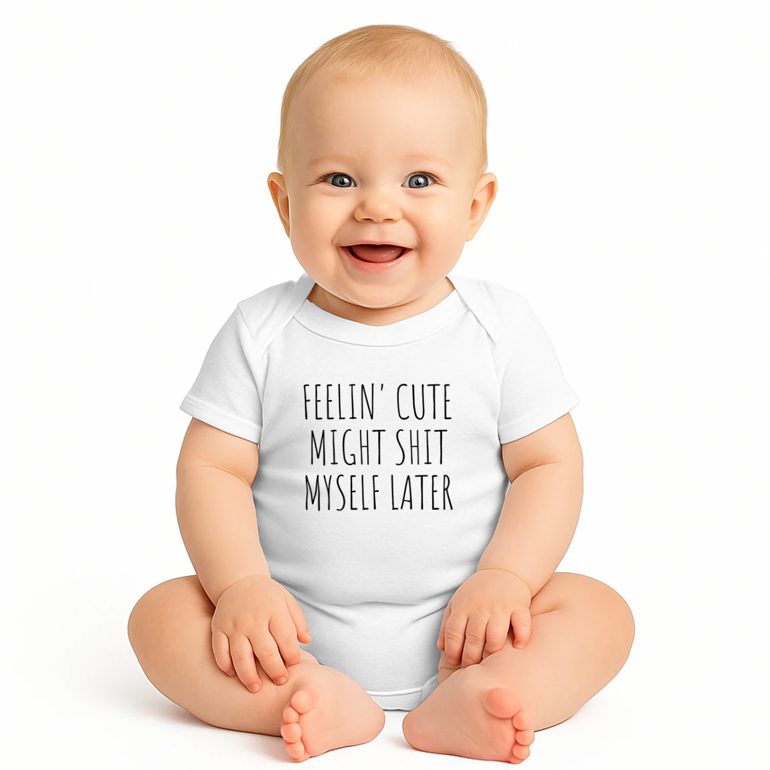 Funny "Feelin' Cute Might Shit Myself Later" Baby Bodysuit | Hilarious Newborn Gift