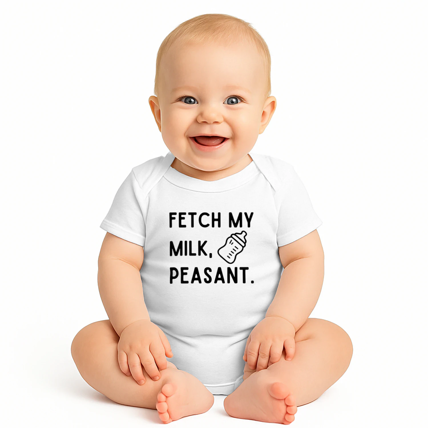 Funny Baby Bodysuit - "Fetch My Milk, Peasant" - Hilarious Baby Shower Gift