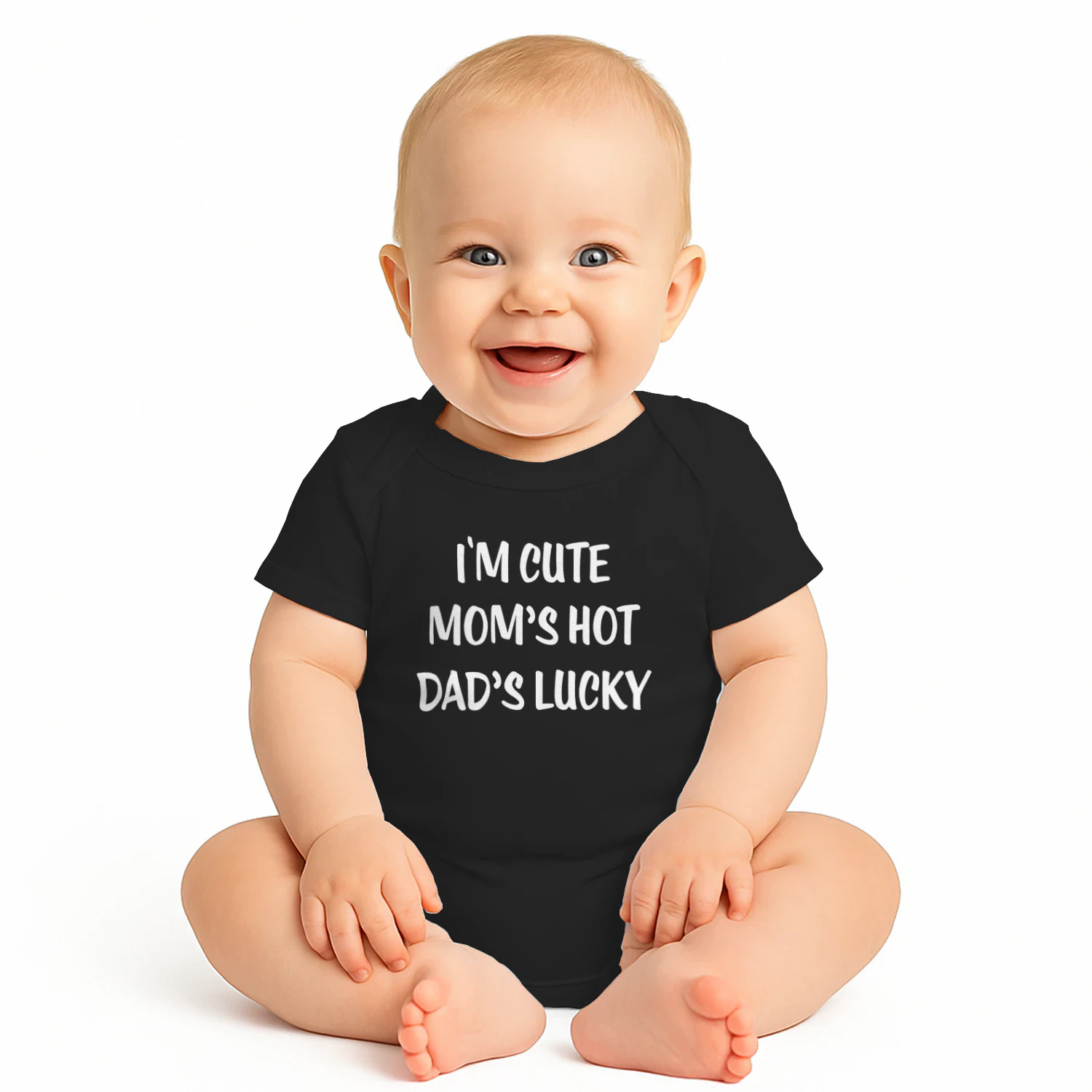 I'm Cute, Mom's Hot, Dad's Lucky" Baby Bodysuit | New Dad Gift