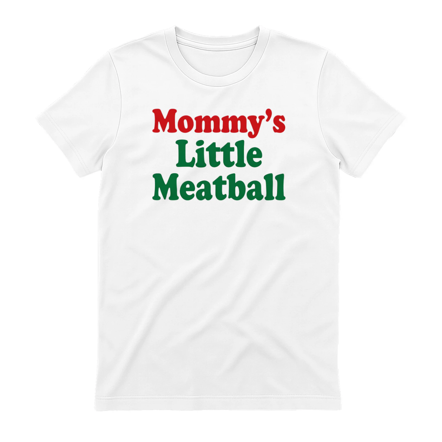 Modern "Mommy's Little Meatball" Graphic T-Shirt – Retro Red & Green Typography Streetwear Top
