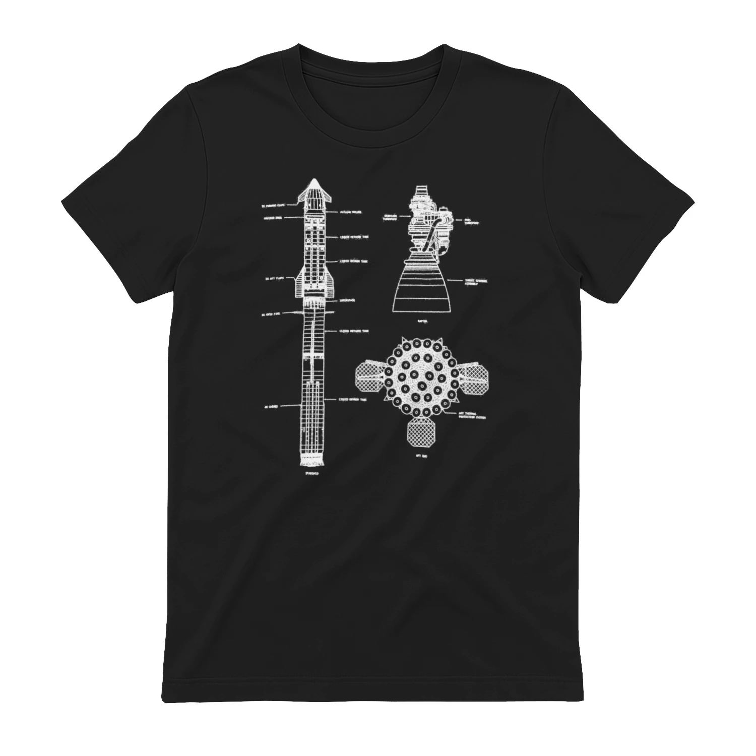 STARSHIP & RAPTOR ENGINE BLUEPRINT" Space Exploration T-Shirt – Rocket Engineering Graphic Tee