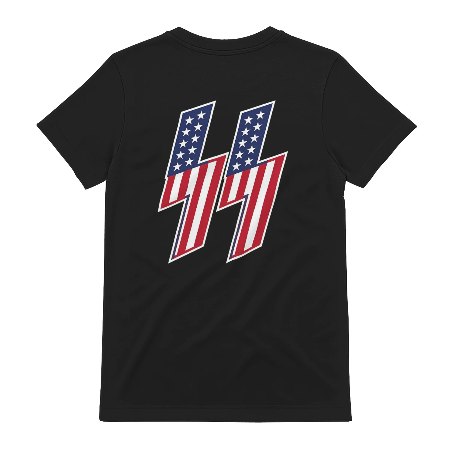 American Flag SS Lightning Bolt T-Shirt | Patriotic Gym Back Print | Black Workout Tee