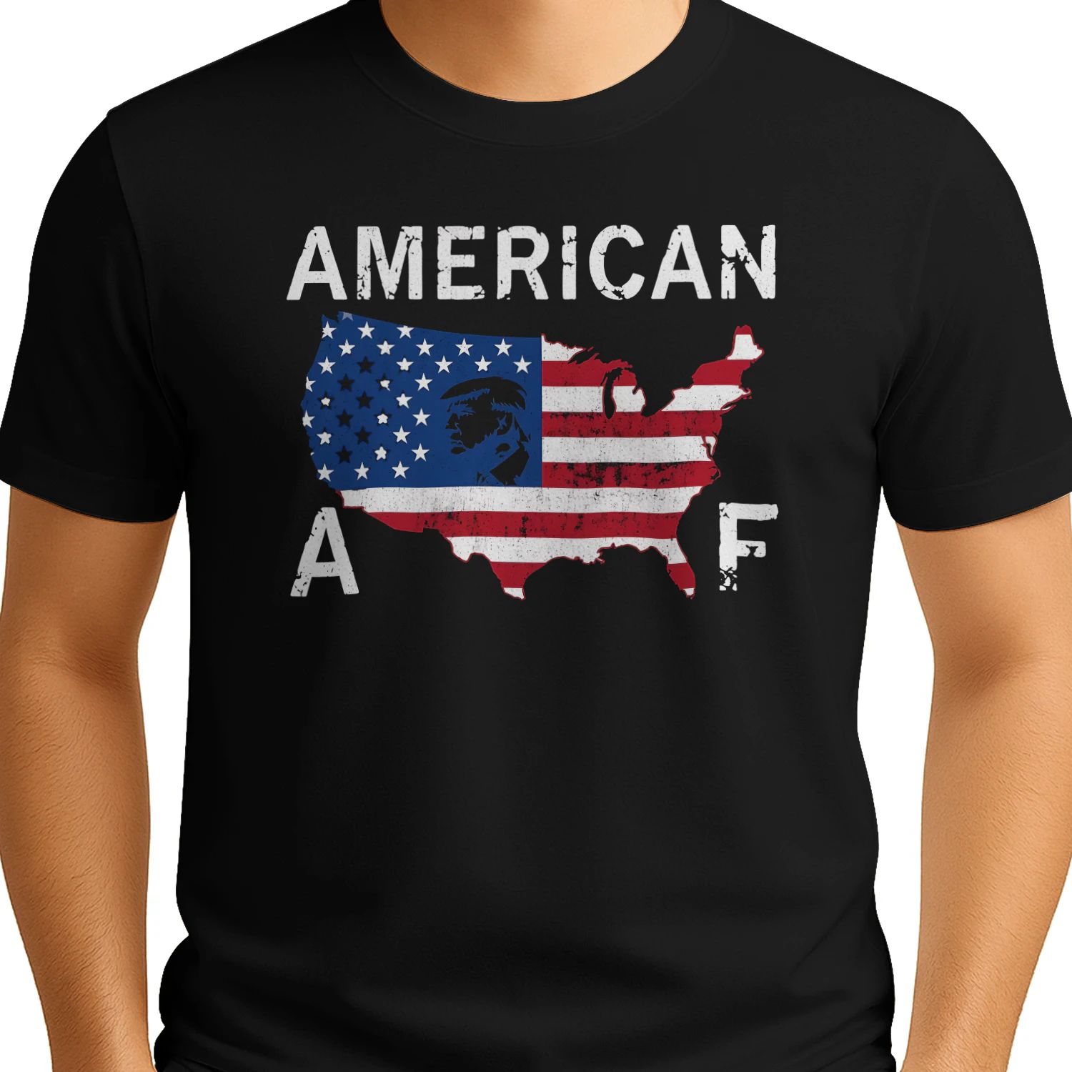 AMERICAN AF" Trump US Map Flag Patriotic T-Shirt – Bold Pro-Trump Conservative Graphic Tee