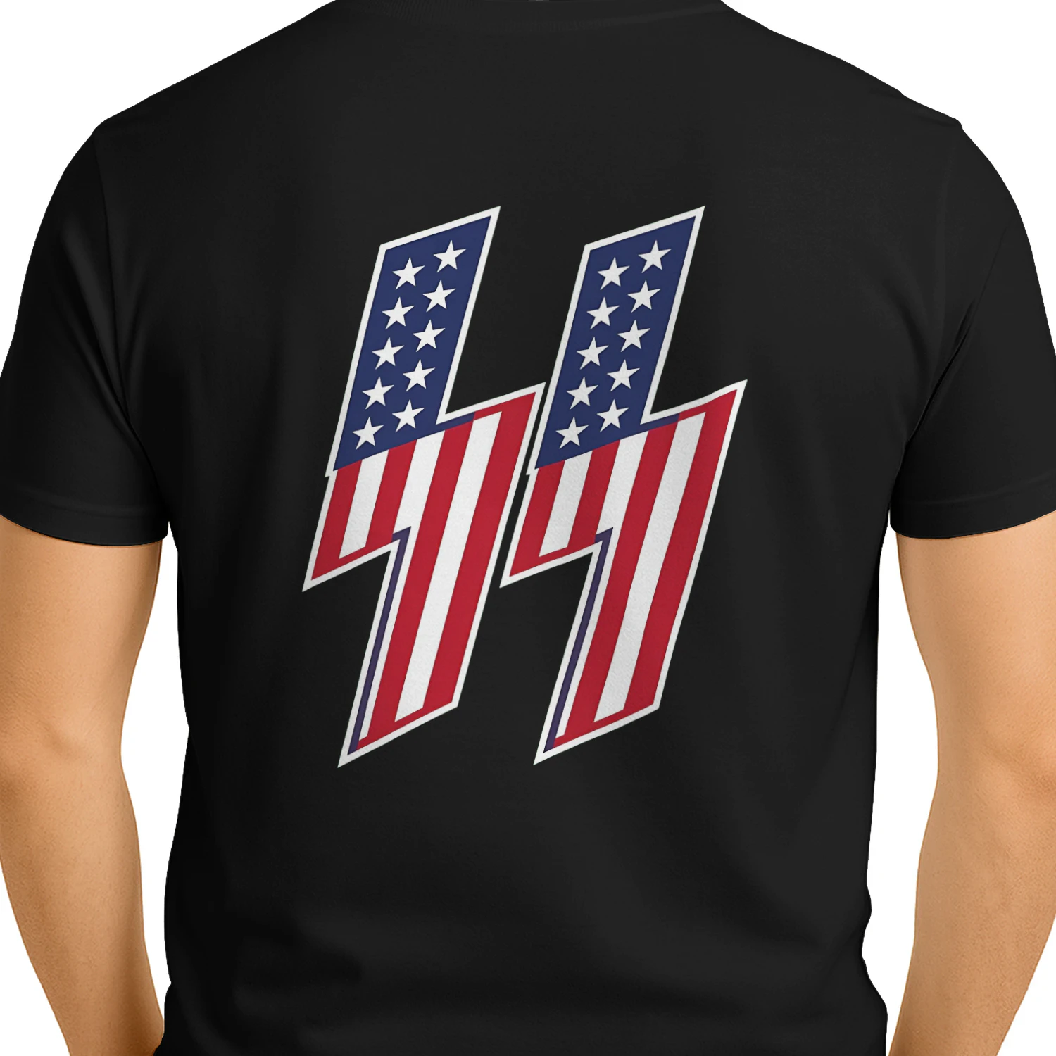 American Flag SS Lightning Bolt T-Shirt | Patriotic Gym Back Print | Black Workout Tee