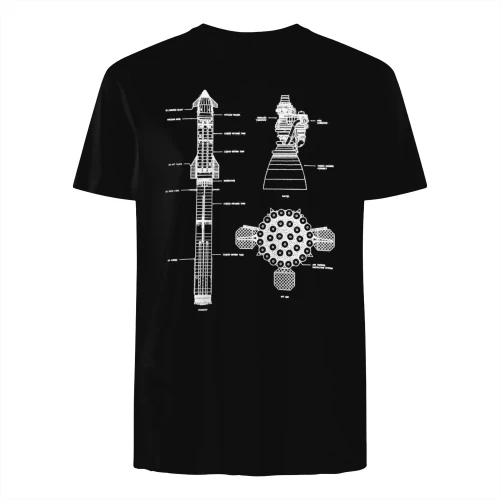 STARSHIP & RAPTOR ENGINE BLUEPRINT" Space Exploration T-Shirt – Rocket Engineering Graphic Tee