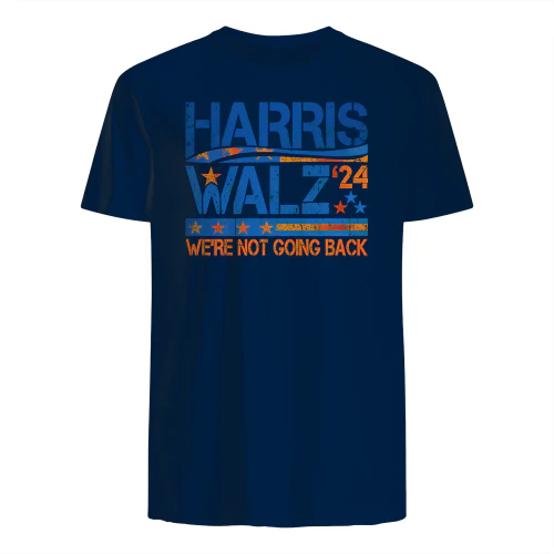 Harris Walz '24 We're Not Going Back T-Shirt | Political Campaign Graphic Tee | Navy Blue