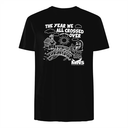 THE YEAR WE ALL CROSSED OVER 2025-2026" Mitchell-Neilson School T-Shirt – MNS Eagle Mascot Graduation Milestone Graphic Tee
