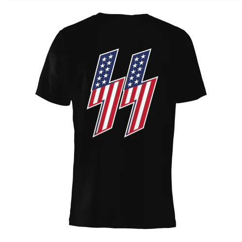 American Flag SS Lightning Bolt T-Shirt | Patriotic Gym Back Print | Black Workout Tee
