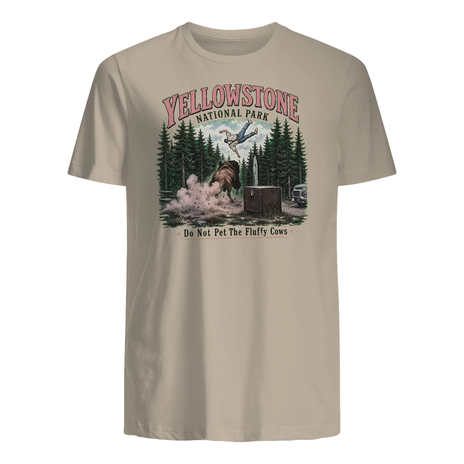 Yellowstone National Park Do Not Pet The Fluffy Cows T-Shirt | Funny Bison Graphic Tee | Cream