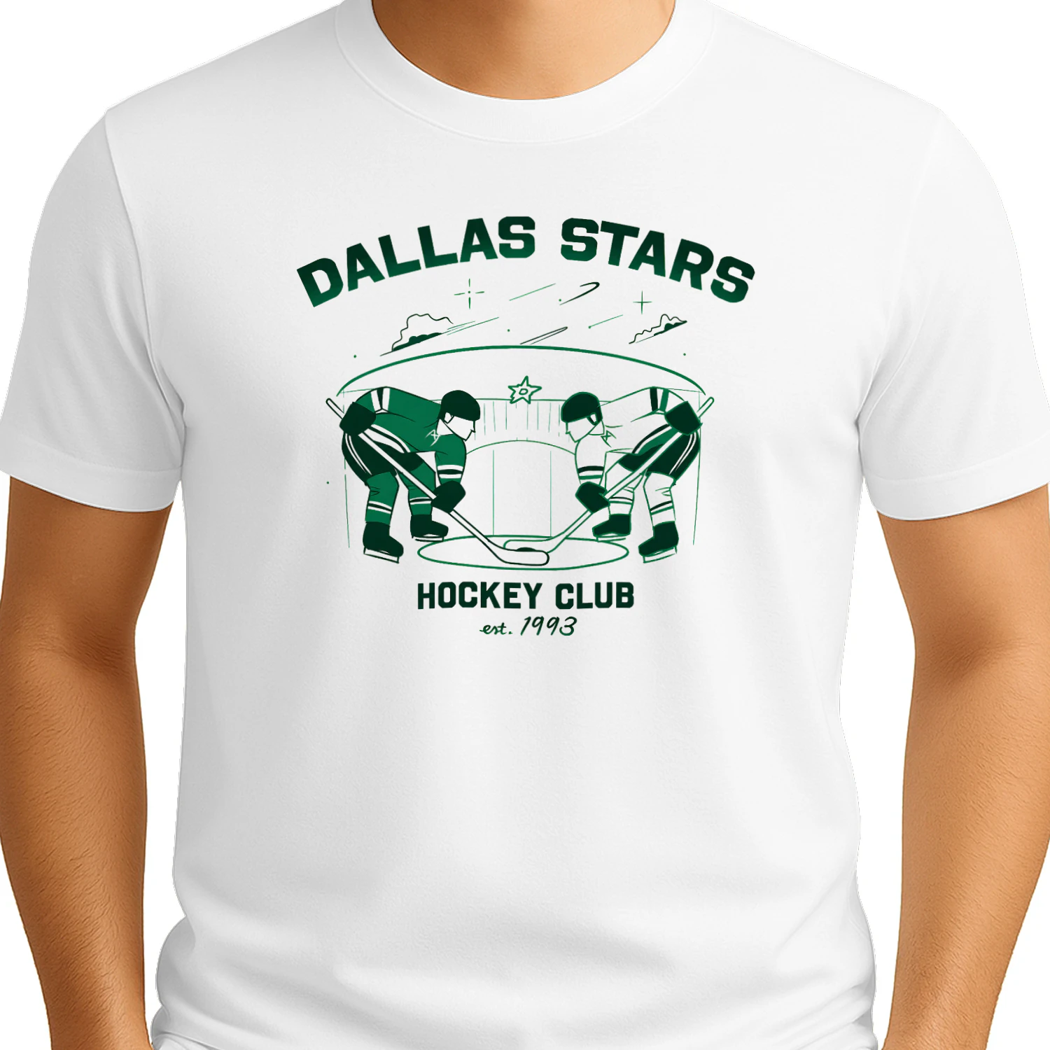 Dallas Stars Hockey Club Vintage T-Shirt - Green Retro Ice Hockey Graphic Tee | Est. 1993