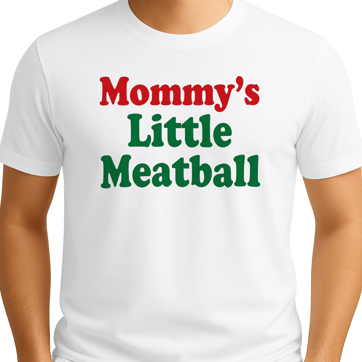 Modern "Mommy's Little Meatball" Graphic T-Shirt – Retro Red & Green Typography Streetwear Top