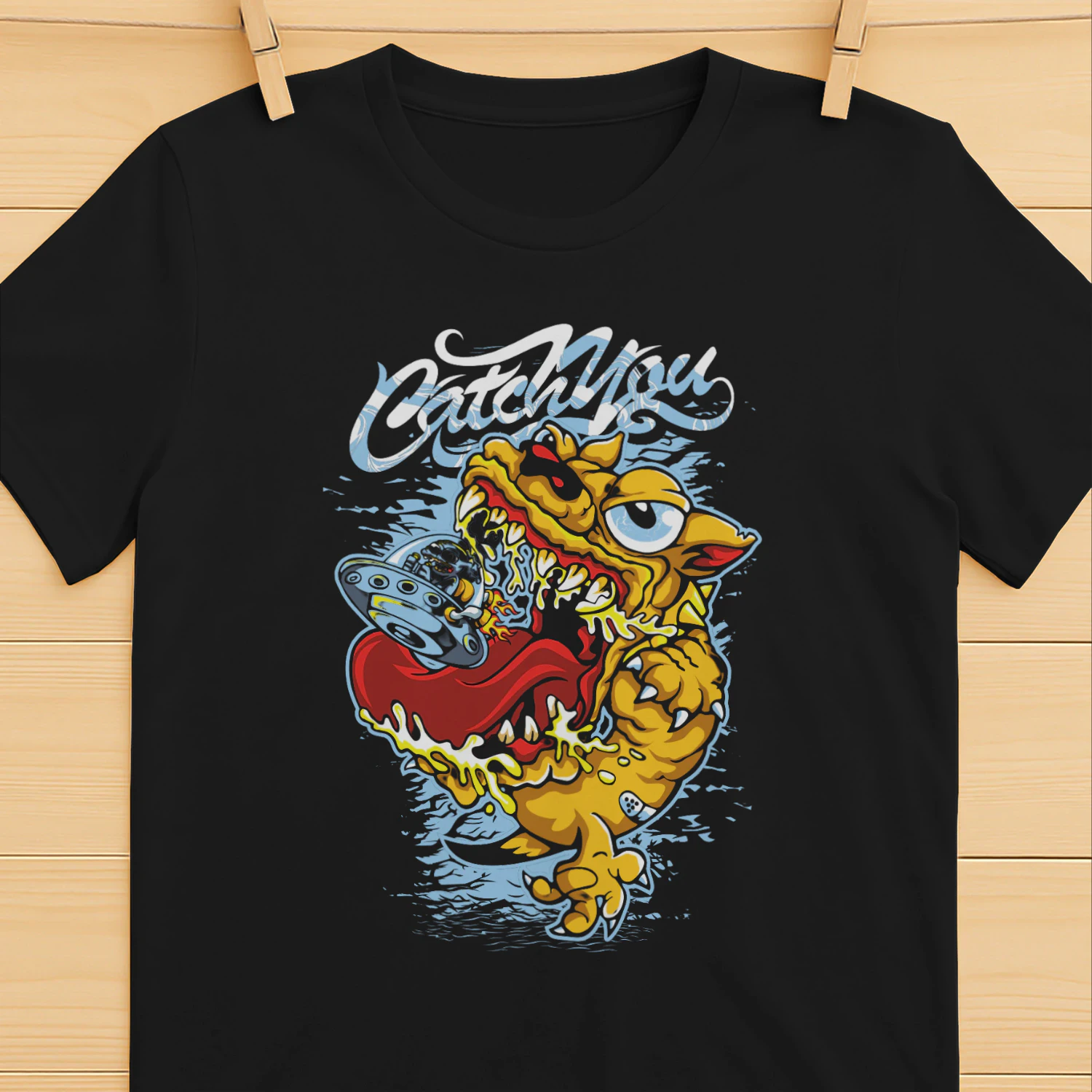 Catch You - Alien UFO vs. Giant Monster Streetwear Vector Design