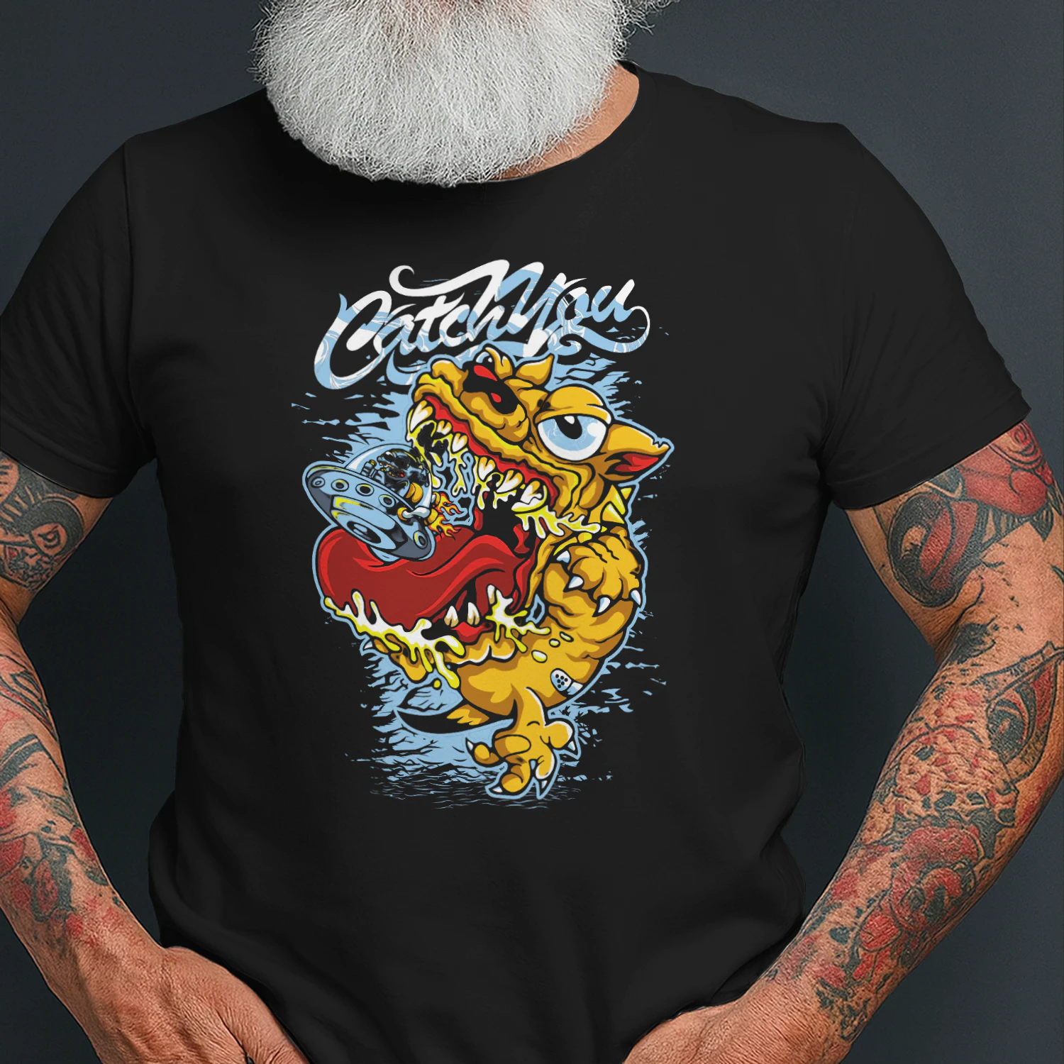 Catch You - Alien UFO vs. Giant Monster Streetwear Vector Design