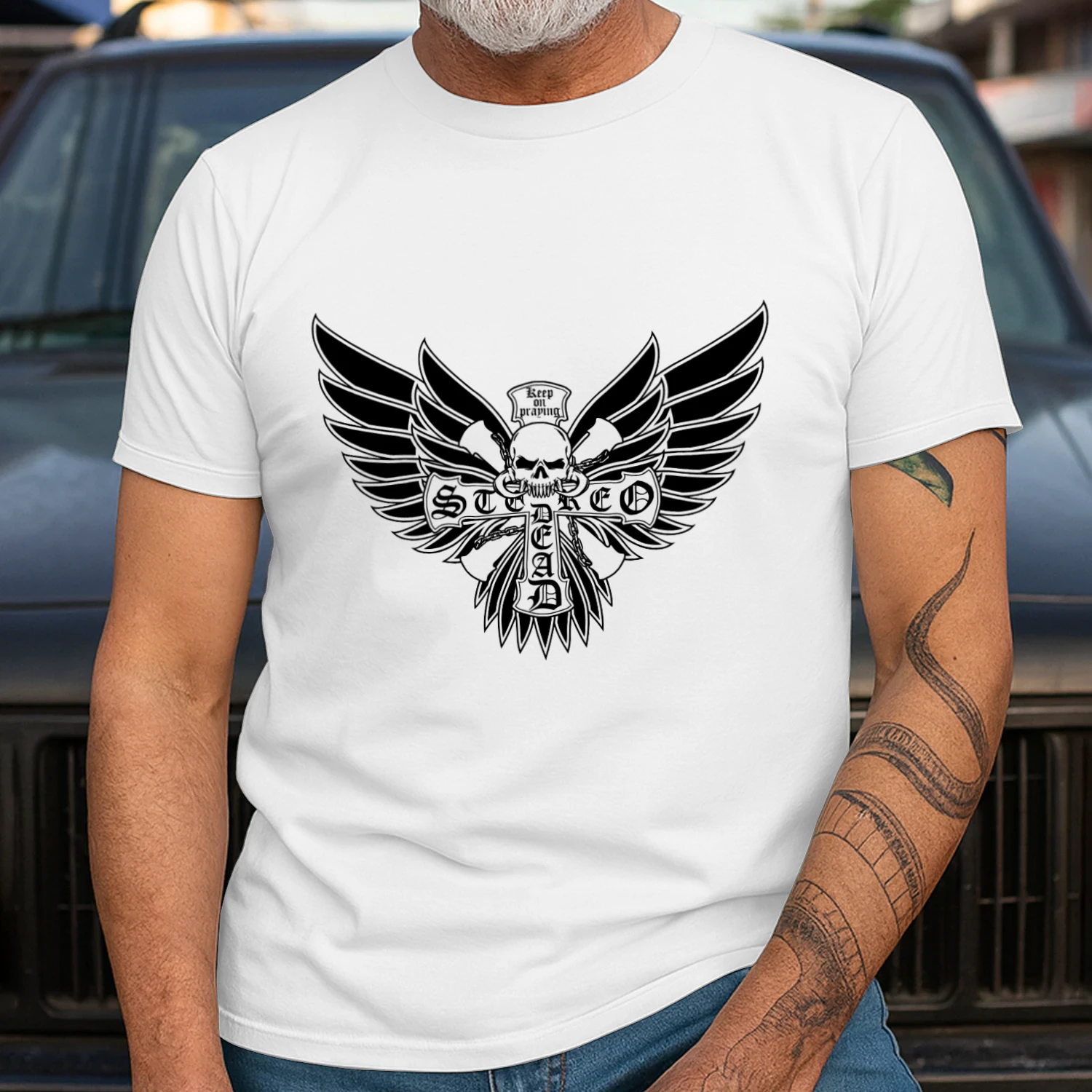 Live Fast Die Young Skull Wings Graphic