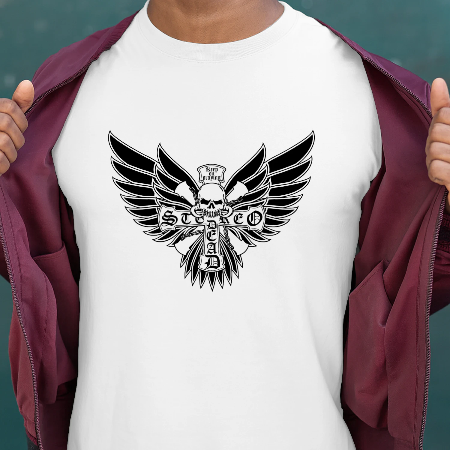 Live Fast Die Young Skull Wings Graphic